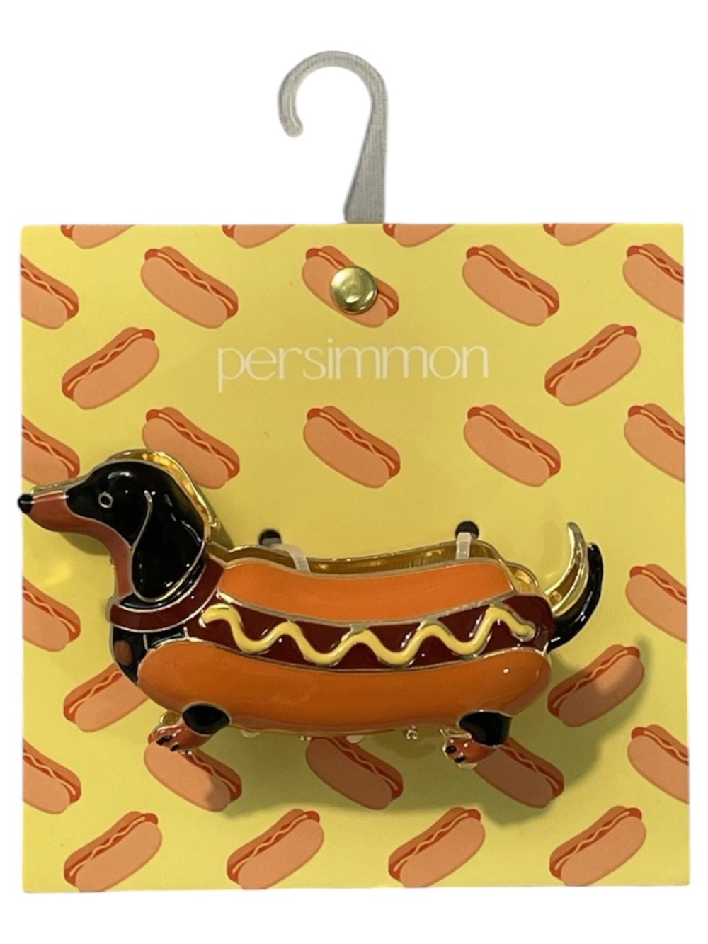 Persimmon Dachshund Wiener Hot Dog Enamel Gold Colored Hair Claw Clip - NWT **